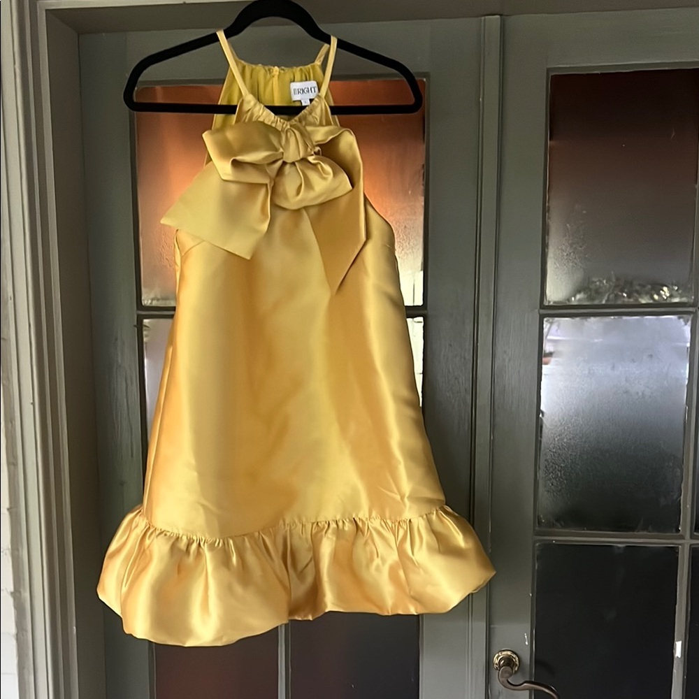 Boutique Yellow/Gold Mini Satin Dress with Bow